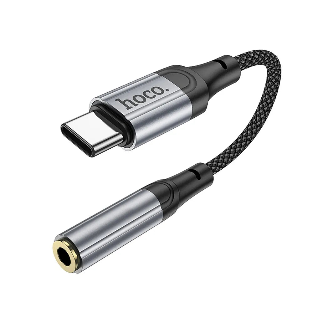 HOCO AUX adapter tipa C na Jack 3,5 mm LS36 12 cm črn
