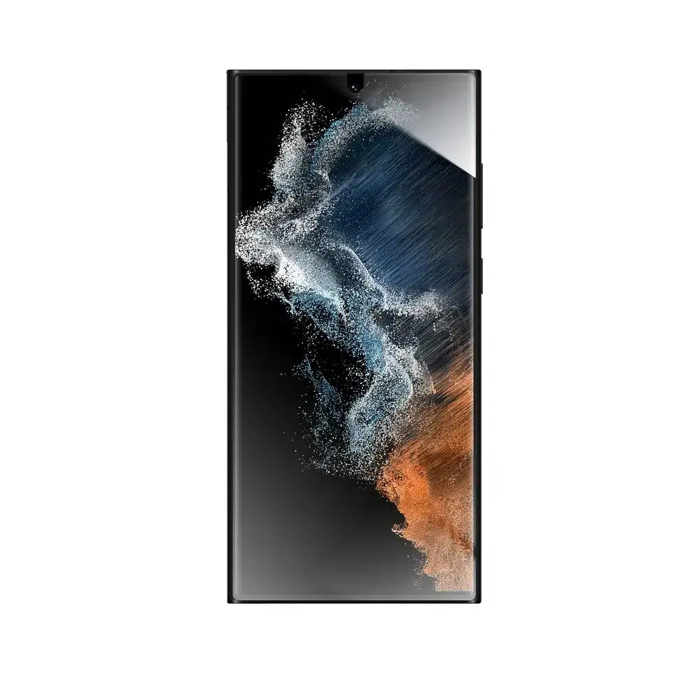 Forcell Flexible Nano Glass 5D za Samsung Galaxy S22 Ultra črno (Hot Bending) deluje čitalnik prstnih odtisov