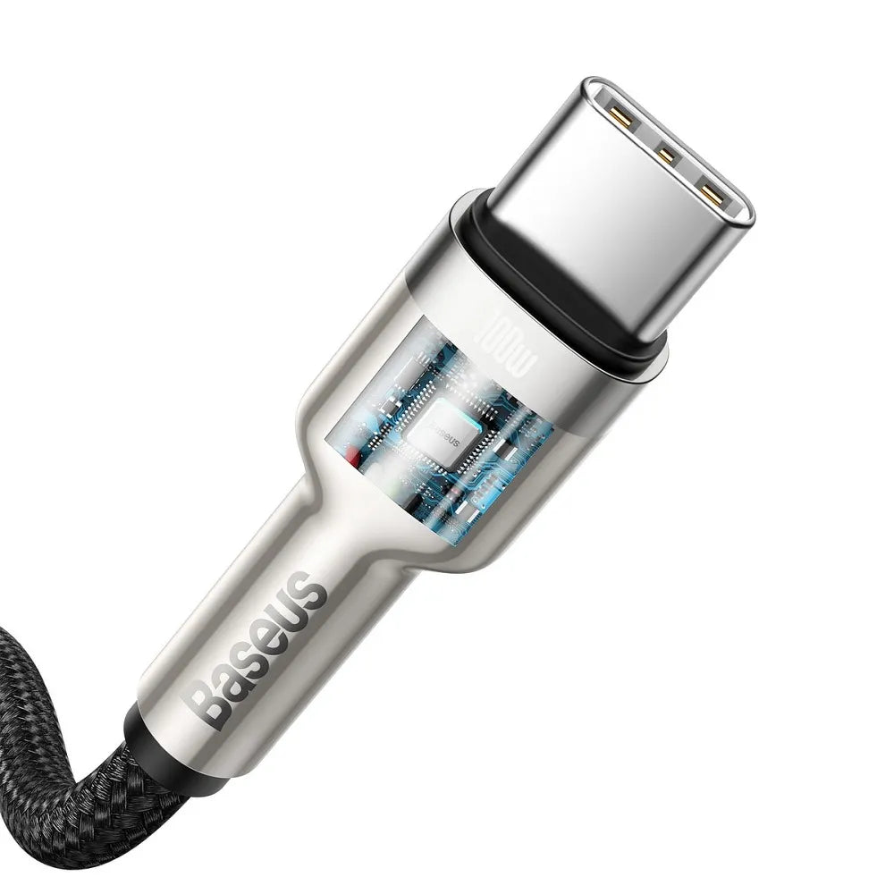 BASEUS kabel Type-C na Type-C PD100W Power Delivery Cafule kovinski kabel 1 meter črn