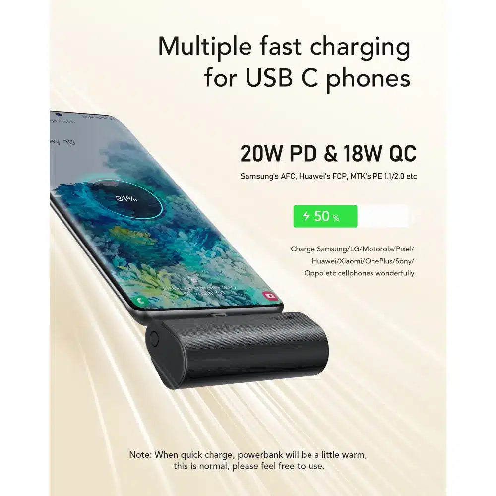 Powerbank VEGER PlugOn - 5000 mAh z vgrajenim priključkom Type C PD 20 W