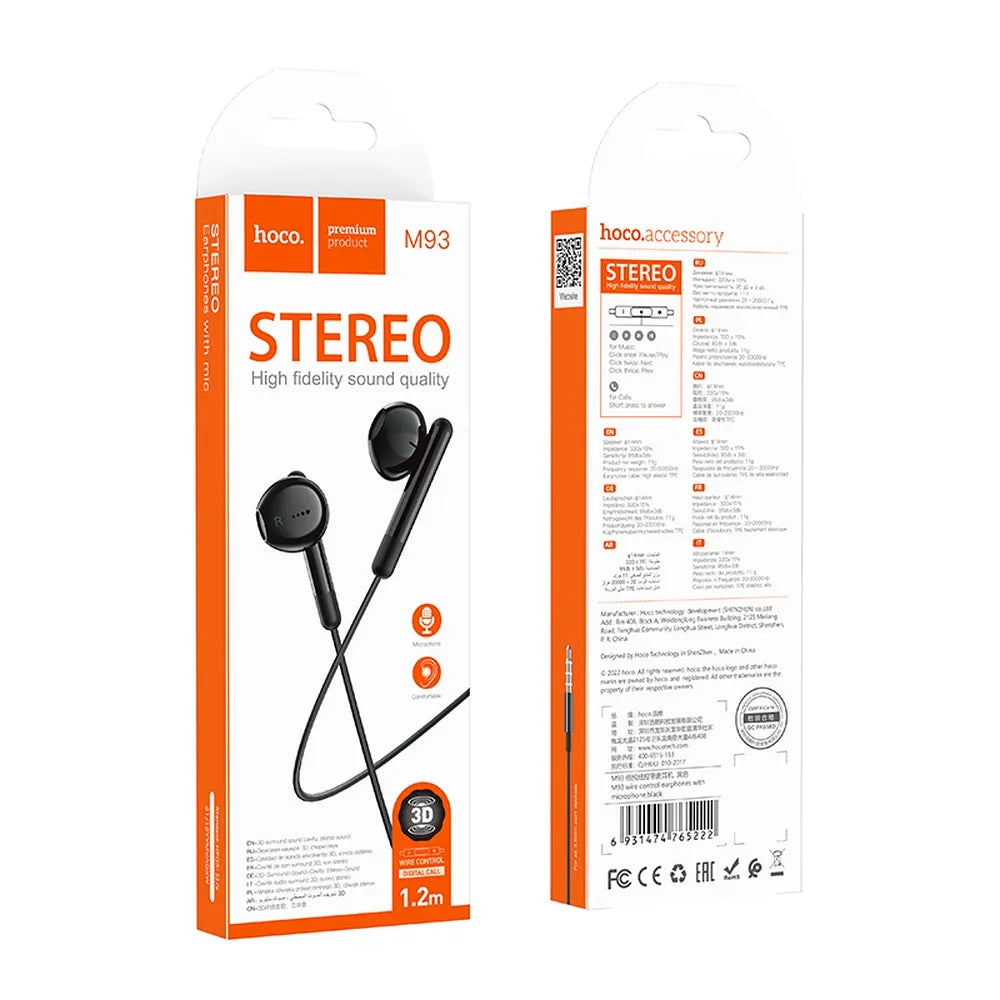 HOCO slušalke 3,5 mm vtič M93 črne barve