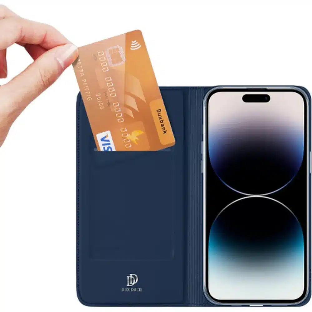 DUX DUCIS Skin Pro – Gladka usnjena torbica za Apple iPhone 15 Pro, modra