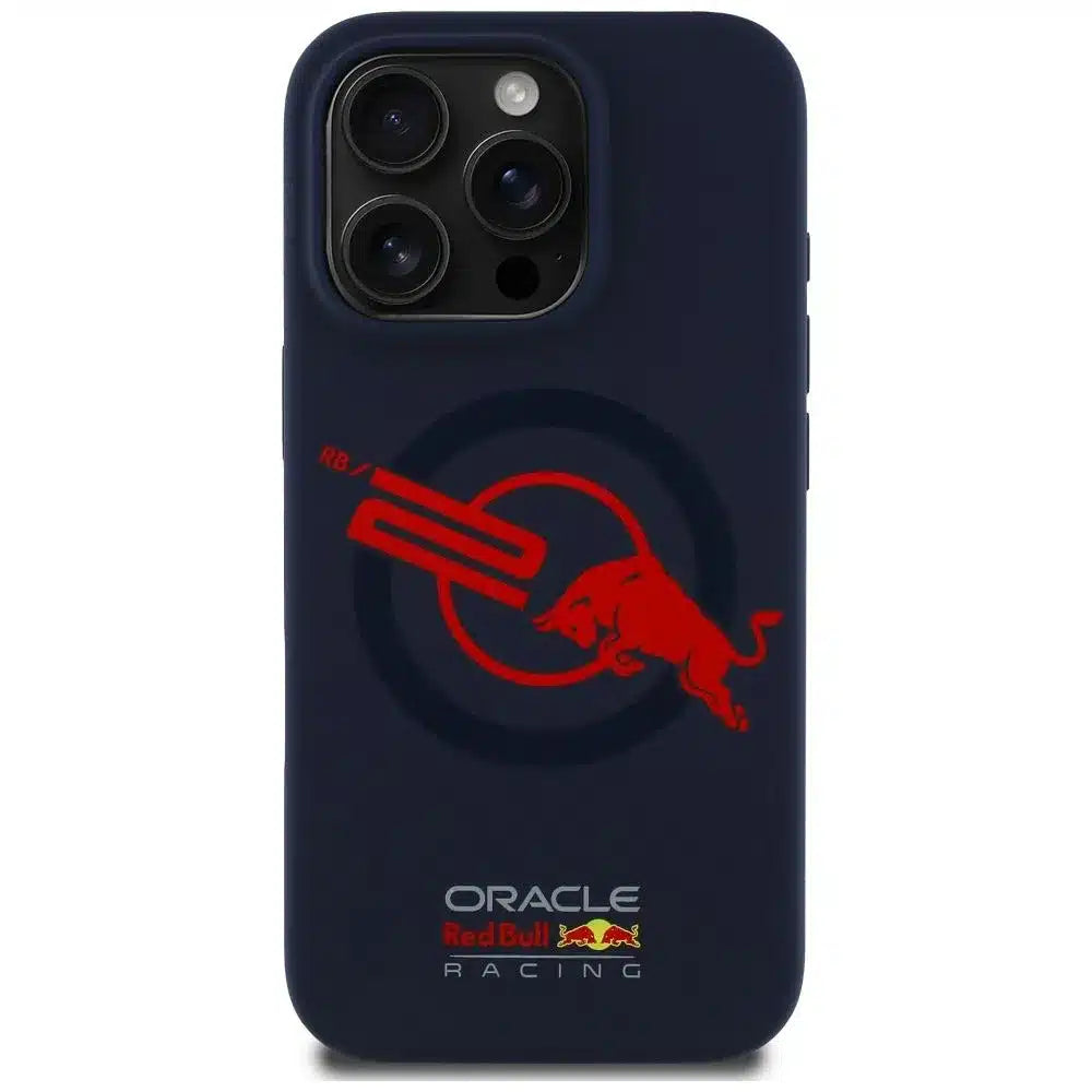 RED BULL iPhone 16 Pro ovitek, združljiv z MagSafe (Silicon ORBR20 Logo Red Lining), temno moder