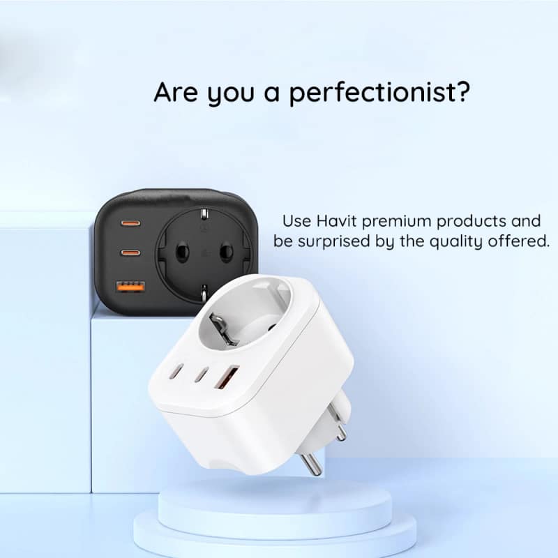 Zidni punjač HAVIT UC142 30W 3A 1 x USB-A - 2 x USB-C - 1 x Schuko crni