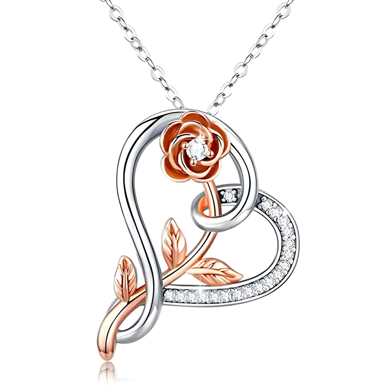 Ogrlica Heart Rose - Srebrna / Zlatna Ružičasta KP28884
