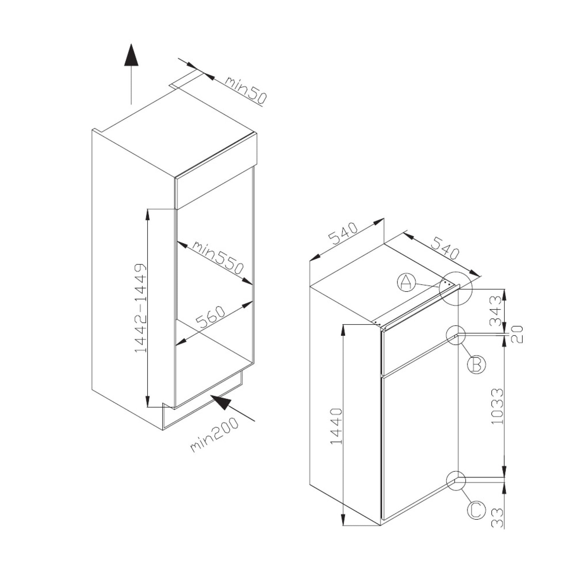 Hladilnik Hansa EDTS374900, F, vgradni, 144 cm