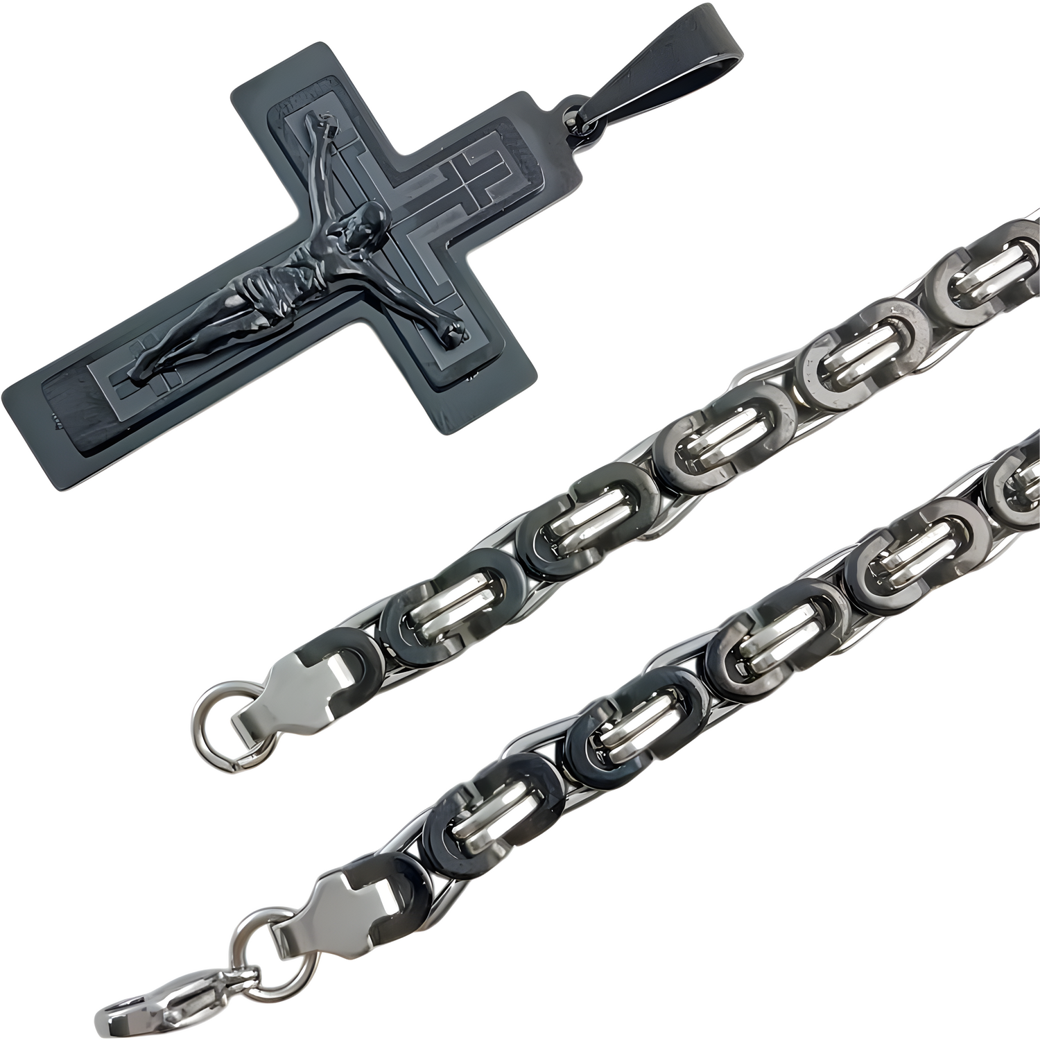Muška ogrlica RE-38735 - Crna / Srebrna / 60cm KP38735