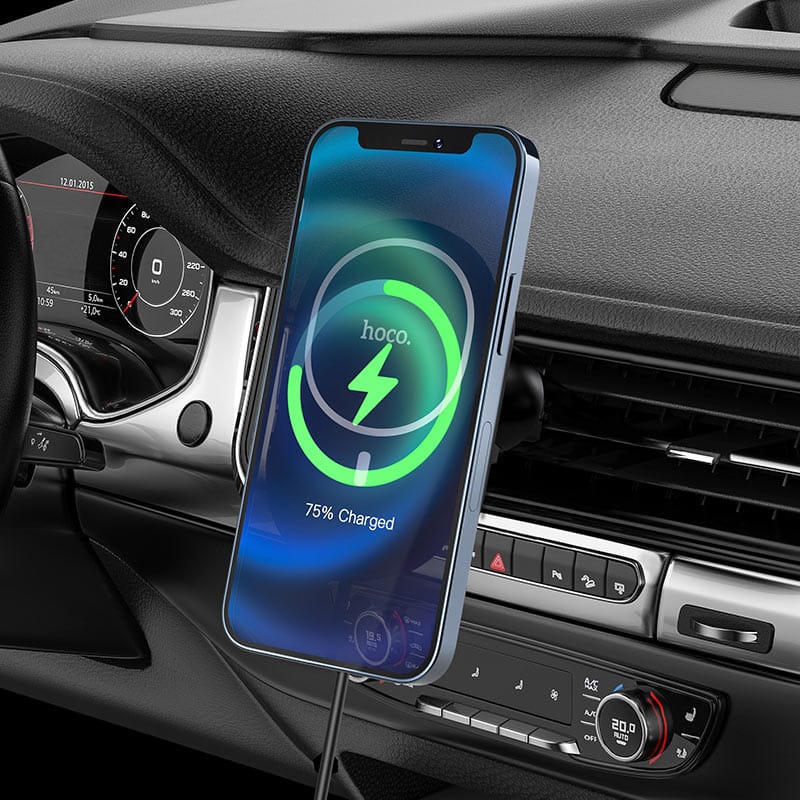 HOCO - Nosilec za avto (CA90 Powerful) z magnetnim držalom, brezžičnim polnjenjem, 15 W za zračnik - črn