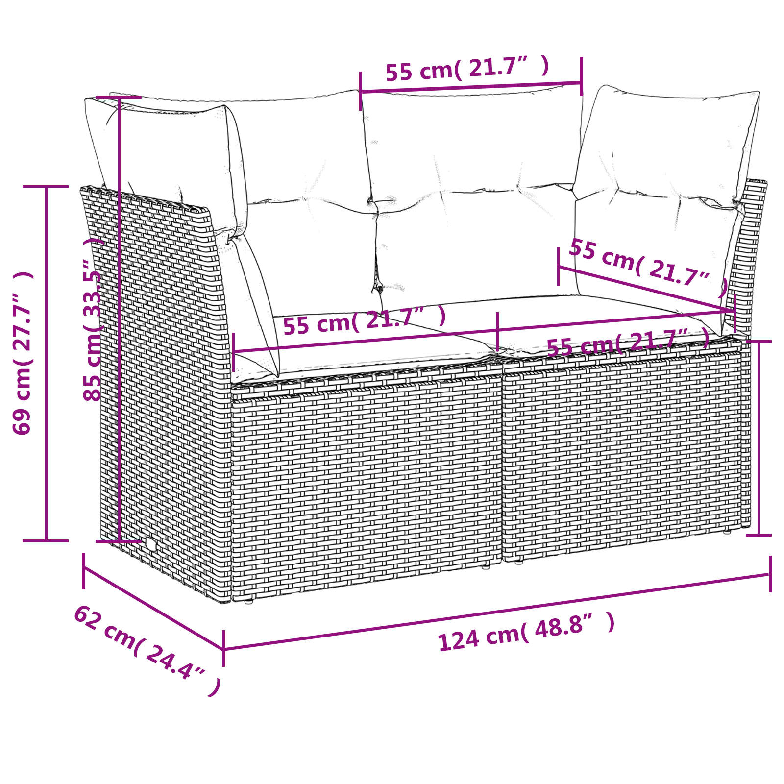 | Vrtni kauč | s jastukom Smeđa 124 x 62 x 69 cm poliratan