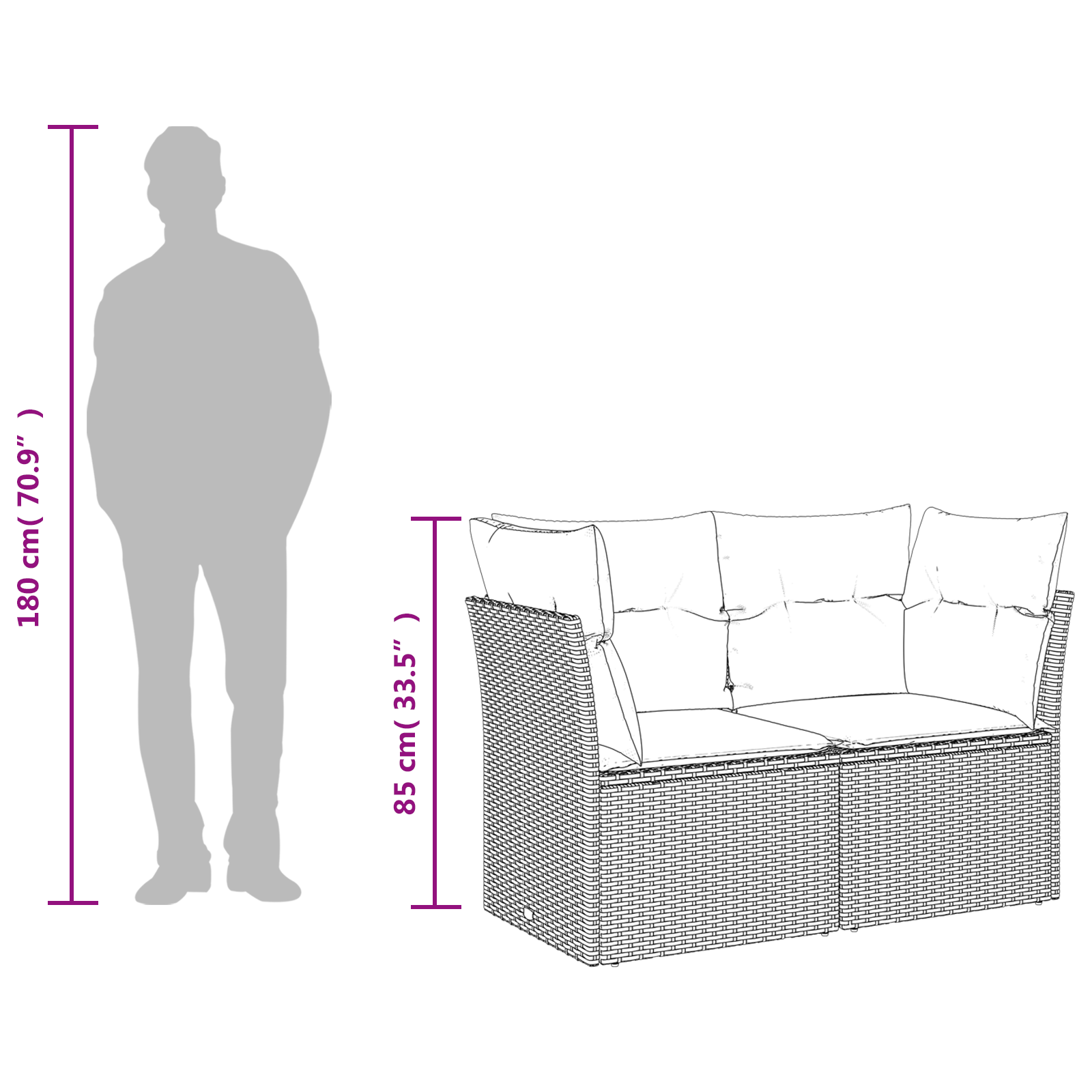 | Vrtni kauč | s jastukom Smeđa 124 x 62 x 69 cm poliratan