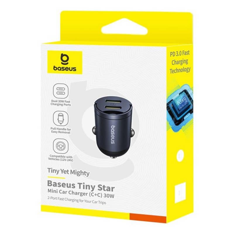 Avto polnilec Baseus Tiny Star 30W 3A 2 x USB-C črn