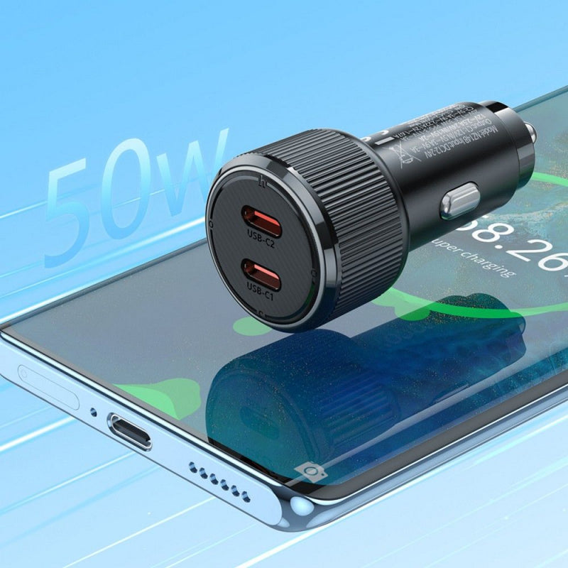 Avtopolnilec Hoco NZ14B 50W 3A 2 x USB-C črn