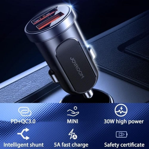 JOYROOM C-A09 2-VRTNI AVTO POLNILEC PD 30W QC 3.0 ČRN