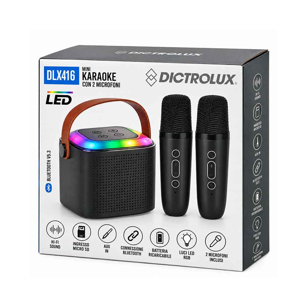 Mini karaoke set Dictrolux DLX416 – zvučnik i 2 mikrofona s LED osvjetljenjem