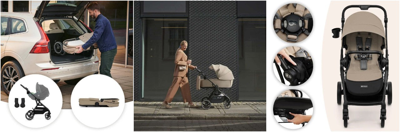 Kinderkraft dječja kolica Yoxi MINK PRO 3u1, Moonlight Grey