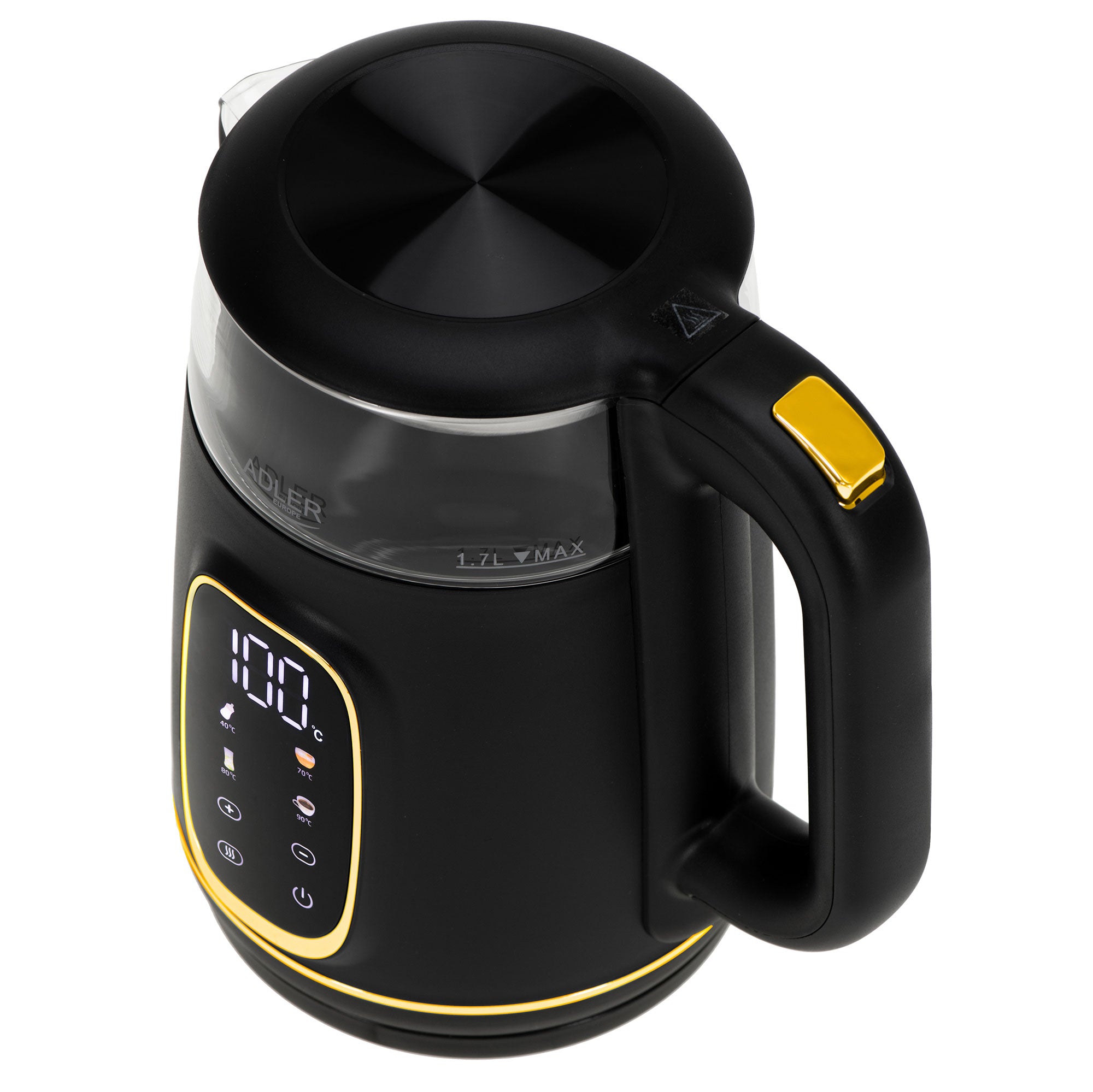 Stekleni grelnik vode z LED zaslonom in nadzorom temperature 1,7 L Adler