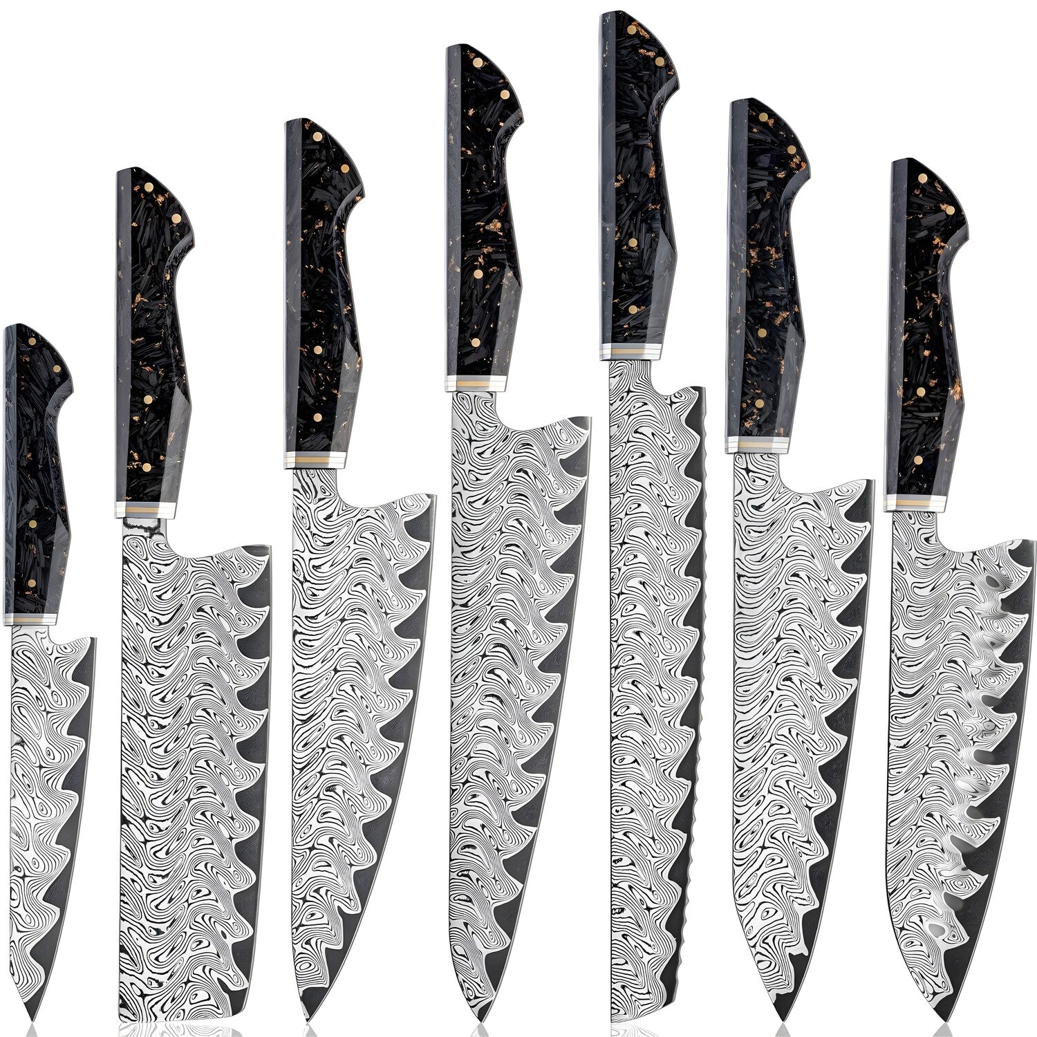 Set damaškovih kuhinjskih noževa KU-38065 - Crna KP38065