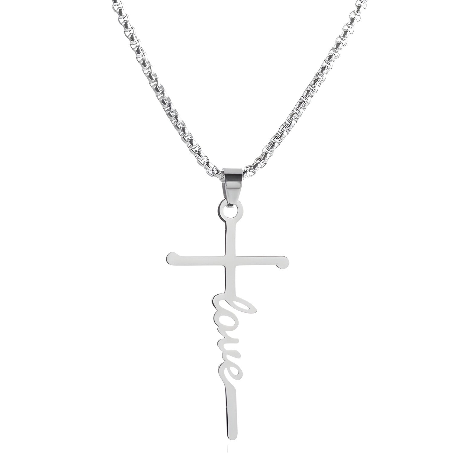 Ogrlica Love Cross - Srebrna KP28444