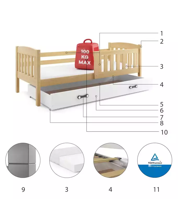 Krevet BMS Kubus + ladica 160x80 cm, PINE
