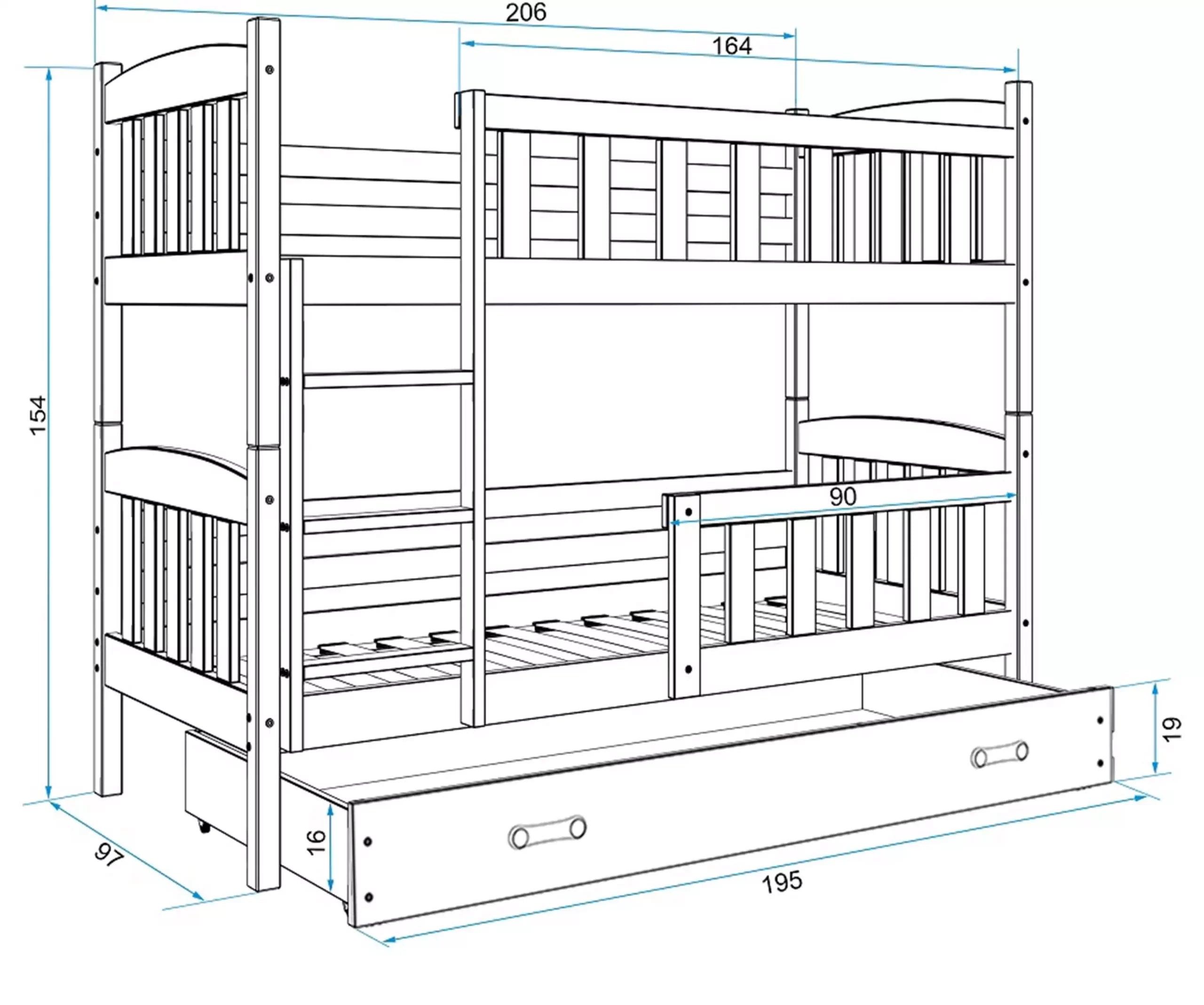 Krevet BMS Kubus na kat + ladica 200x90 cm, PINE