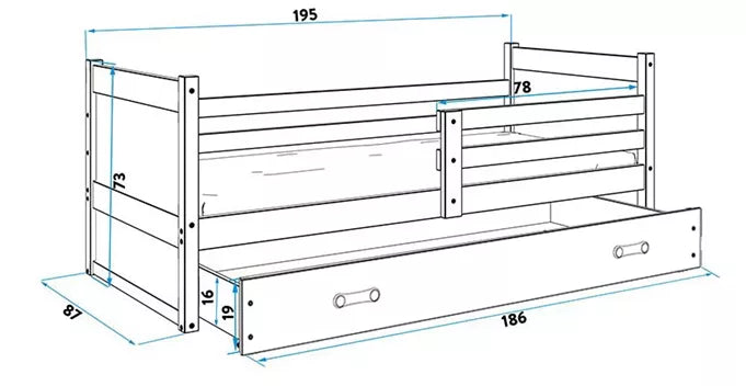 Krevet BMS Rico + ladica 190x80 cm, GRF