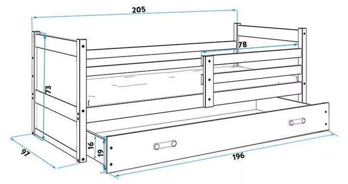 Krevet BMS Rico + ladica 200x90 cm, BIA roza