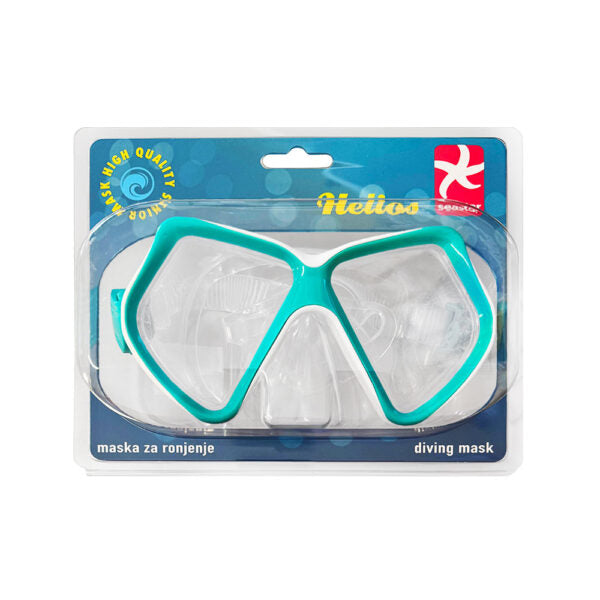 Maska za ronjenje Helios – Kaljeno staklo, PVC, za odrasle Tirkizna