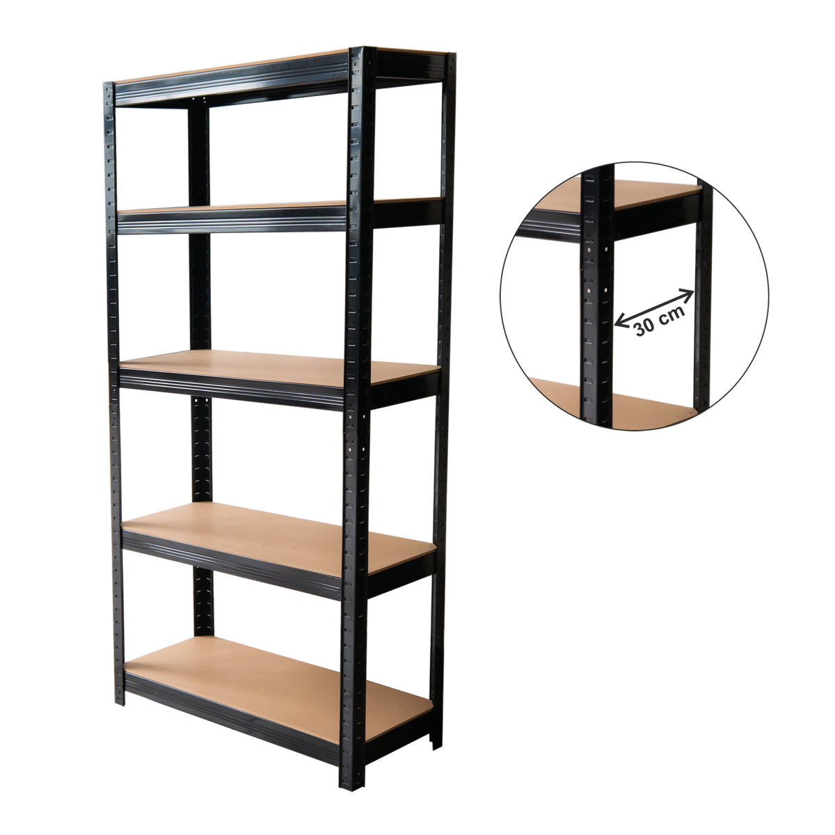 Polica s 5 razina 180 x 90 x 30 cm (nosivost 875 kg) - crna