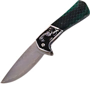 Damastni outdoor sklopivi nož CO - 39986 DA3244 - Zeleni KP39986