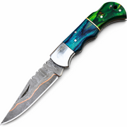 Damaščanski outdoor sklopivi nož HR-42238 - Plavi / Zeleni / Srebrni KP42238