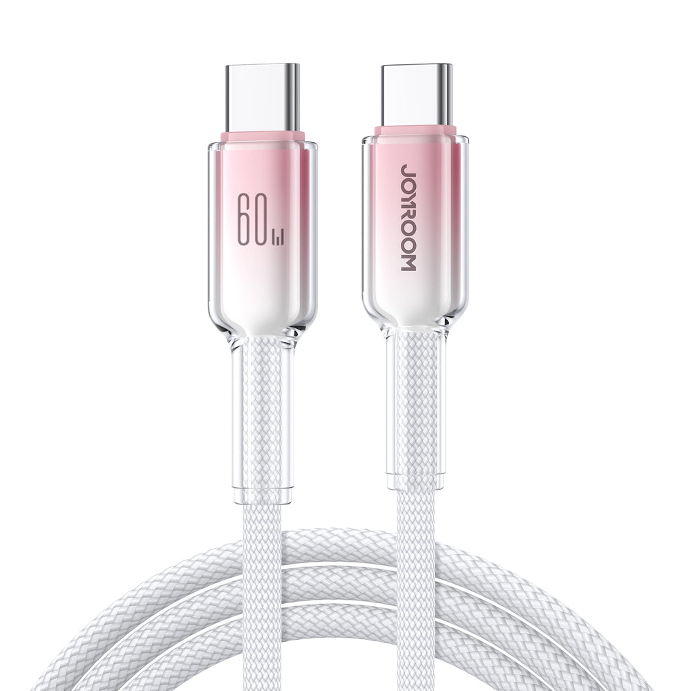 Kabel za punjenje Joyroom Crystal - Clear Series S - A42 USB - C / USB - C 60W - Bijela / Ružičasta / 1.2m KP41448