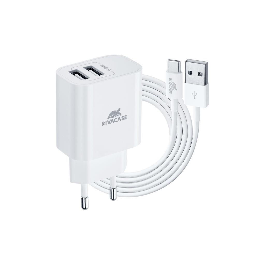 Punjač zidni RivaPower PS4001 WD3 EU wall charger white 2,4A/ 2USB, with Type-C cable, 12/96