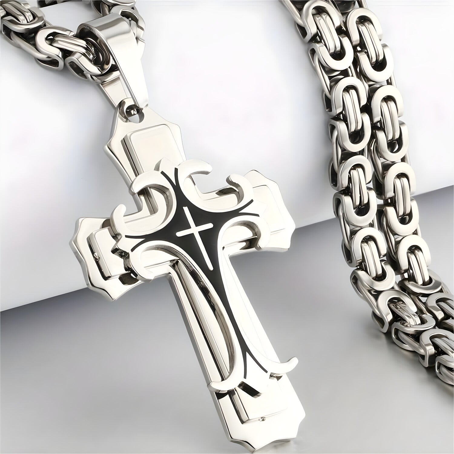 Lančić s križem SB-38774 - Srebrna / Crna / 70cm KP38774