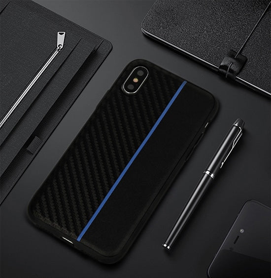 MOTO CARBON MASKA ZA SAMSUNG GALAXY A6 2018 ČRNA Z MODRIM TRAKOM