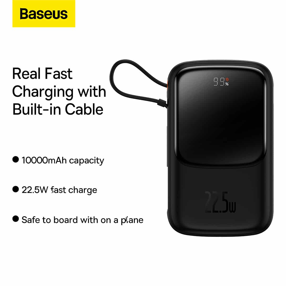BASEUS POWER BANK 10000MAH QPOW PRO - USB + TYPE C - PD 22.5W S KABLOM TYPE C (PPQD060101) ČRNI