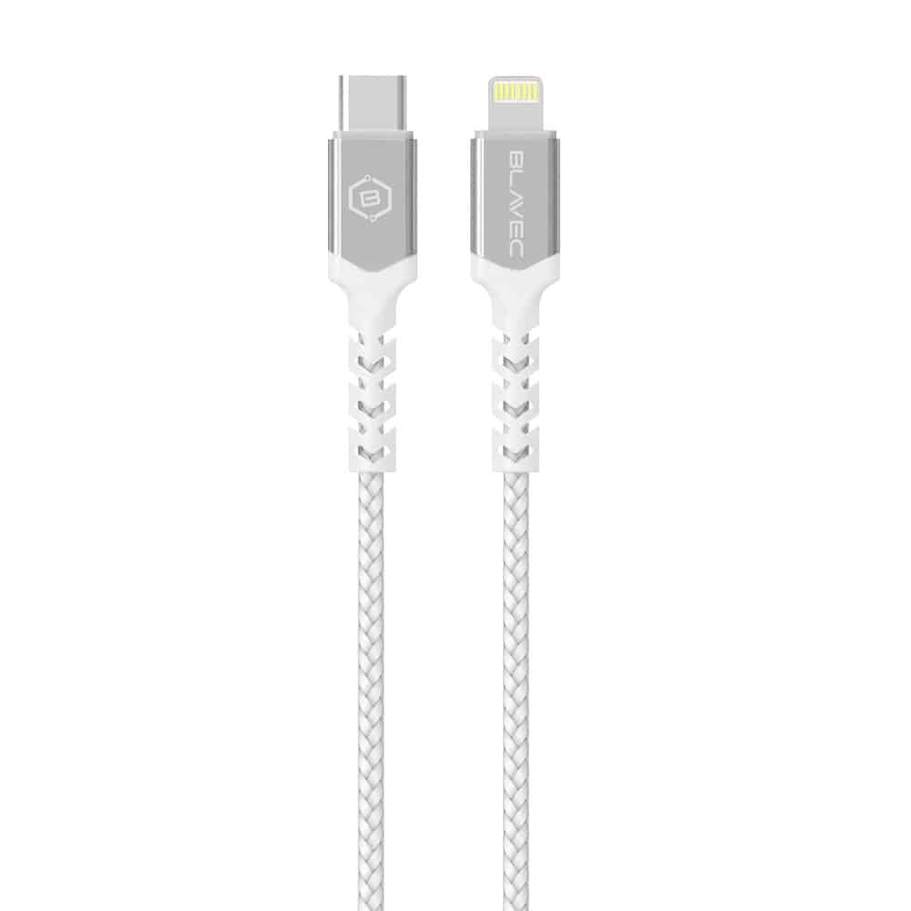 BLAVEC RAPTOR PLETENI KABEL – TYPE- C NA LIGHTNING – PD 20W 2.4A 0.25 m belo-srebrni