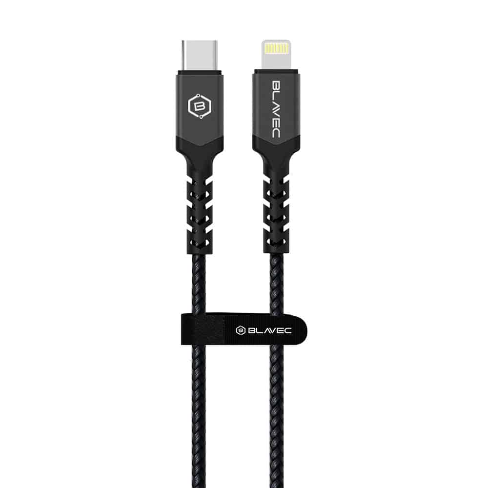BLAVEC RAPTOR PLETEN KABEL – TYPE- C NA LIGHTNING – PD 20W 2.4A 3m črno-siv
