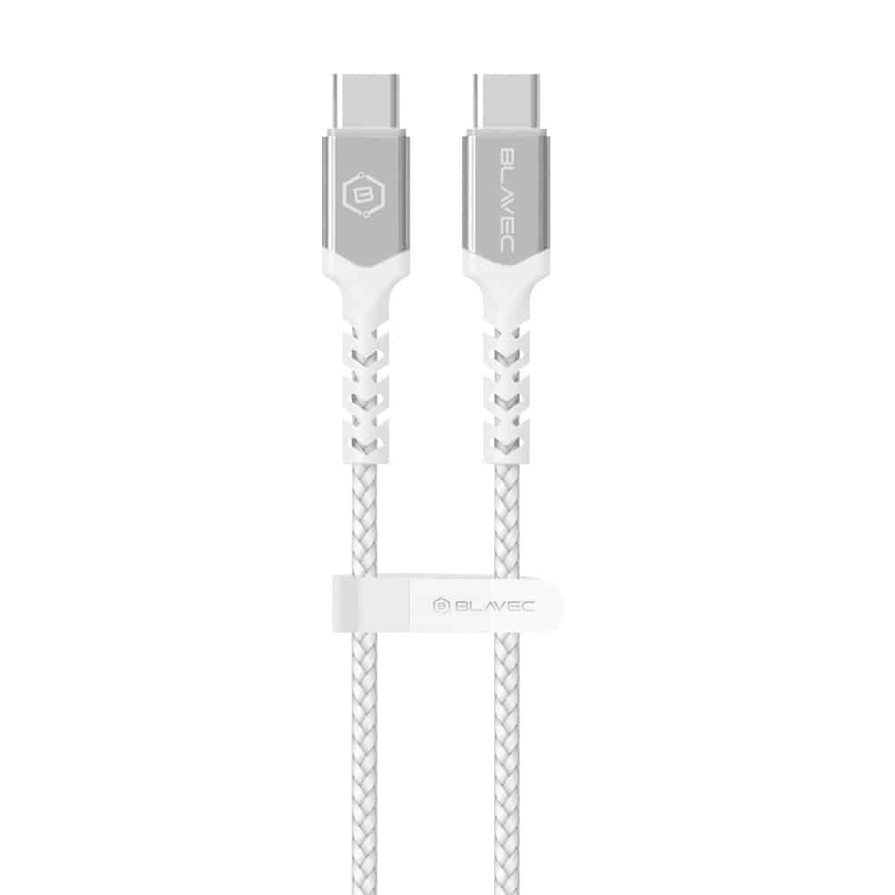 BLAVEC RAPTOR PLETEN KABEL – TIP C V TIP C – PD 60W 3A 300 cm – belo-srebrna