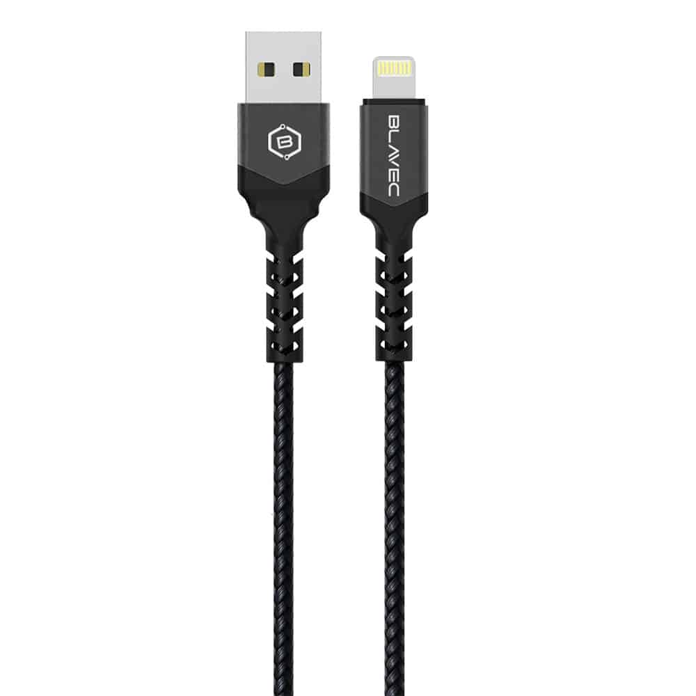 BLAVEC RAPTOR KABEL OPLETENI - USB NA LIGHTNING - 2.4A 0.5 METARA - crni