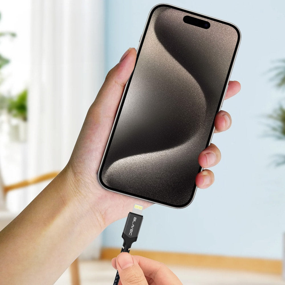 BLAVEC RAPTOR KABEL OPLETENI - USB NA LIGHTNING - 2.4A 0.5 METARA - crni