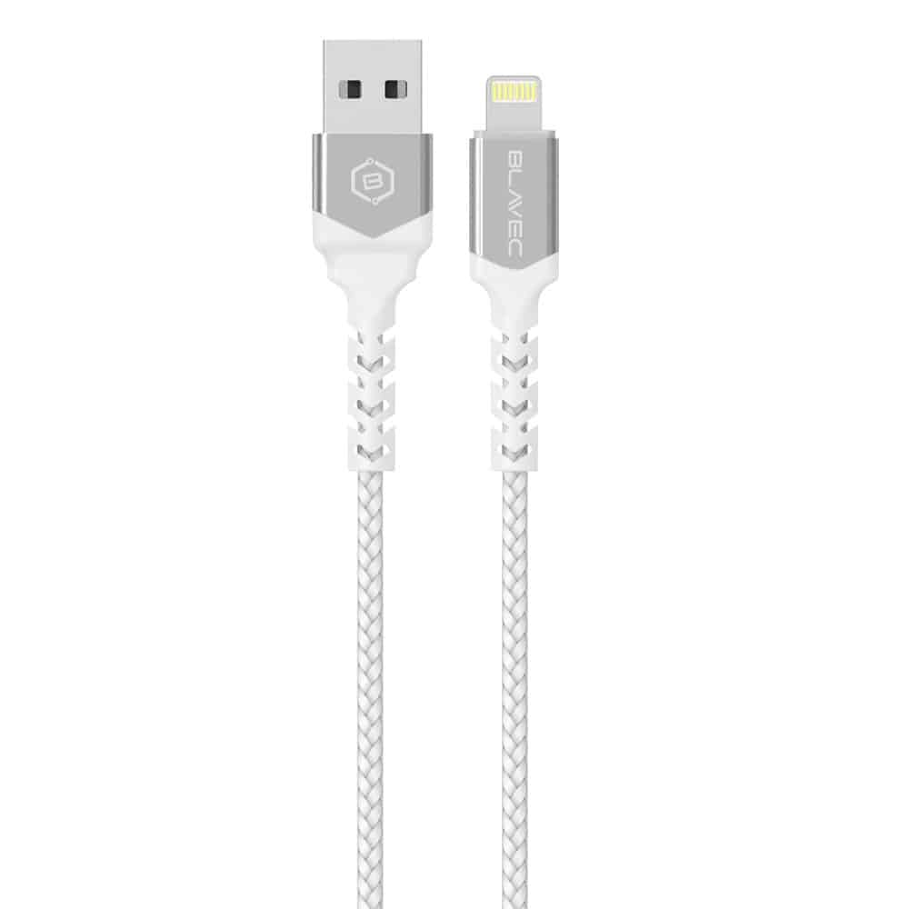 BLAVEC RAPTOR KABEL PREPLETEN – USB NA LIGHTNING – 2.4A 0.5 METRA – belo-srebrni