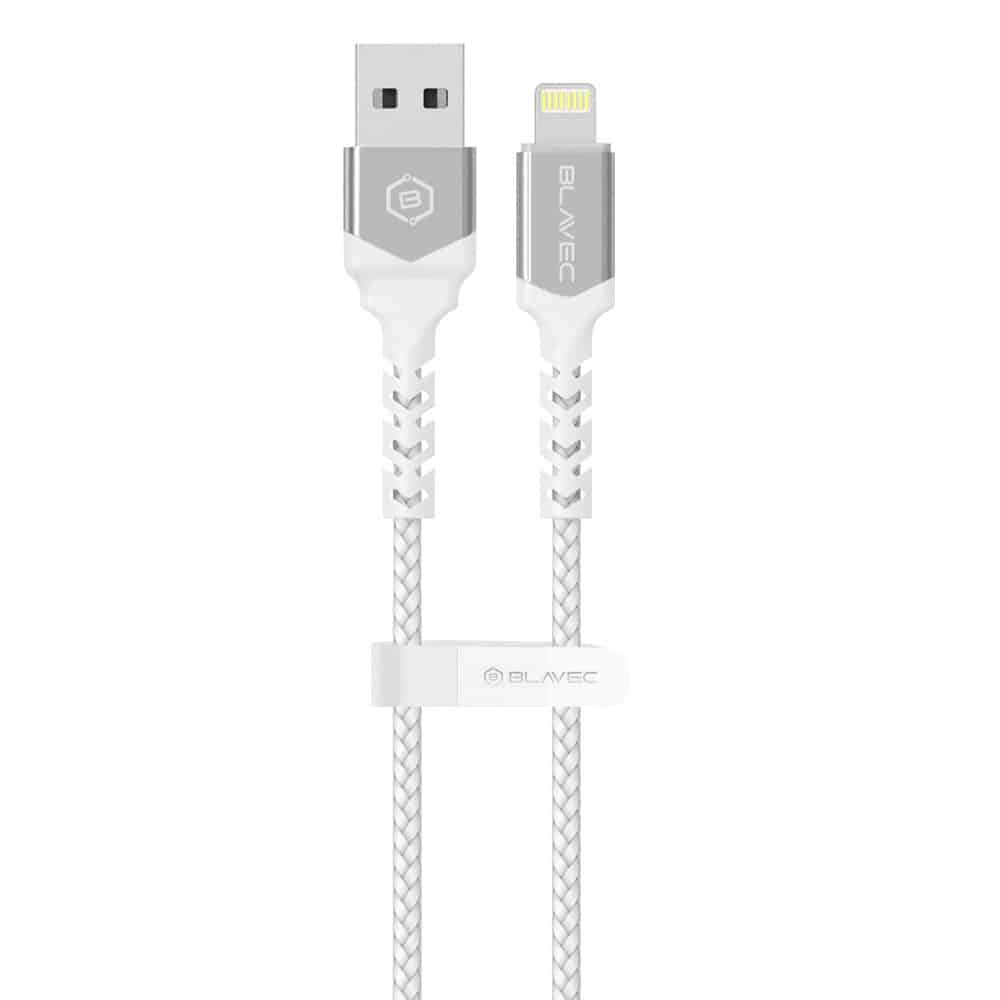 BLAVEC RAPTOR PLETENI KABEL - USB V LIGHTNING - 2A 3 METRE - belo-srebrni