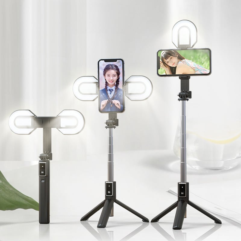 SELFIE PALICA MINI - Z ODSTRANLJIVIM BLUETOOTH DALJINSKIM UPRAVLJALNIKOM, STATIVOM IN 2 LED LUČKAMA - P40S-M ČRNA