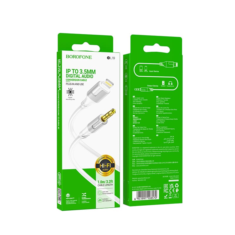 BOROFONE KABEL BL19 CREATOR – PRIKLJUČEK 3,5 MM ZA LIGHTNING – 1 M BEL