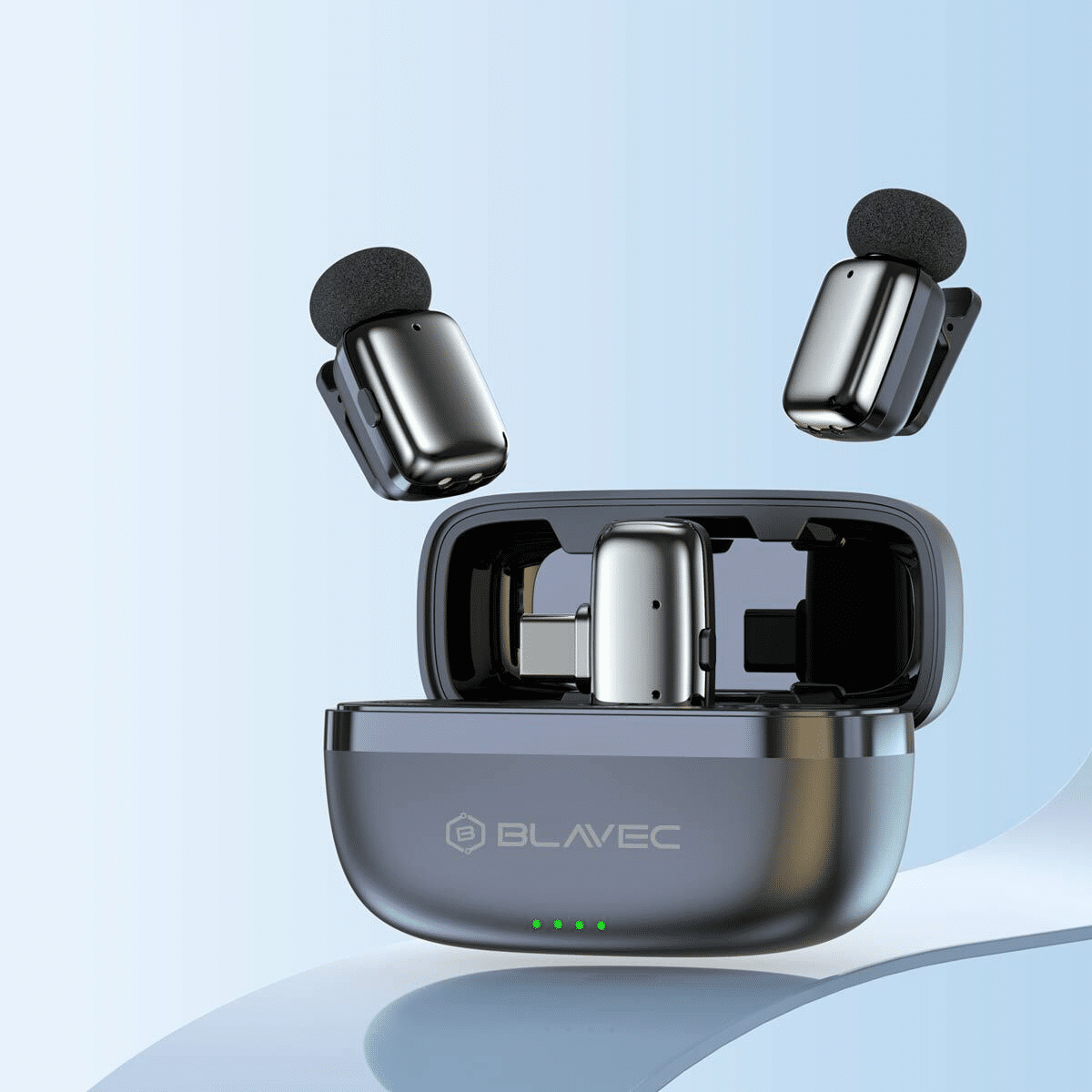 Blavec bežični Lavalier mikrofoni x 2 ClipGo Type-C + dodatna zaštita od vjetra - srebrni