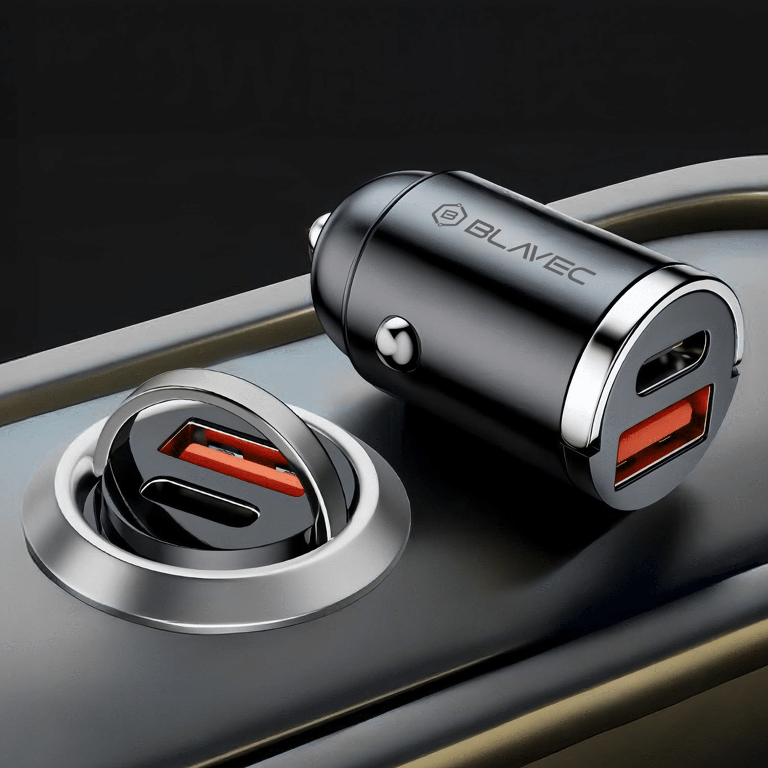 Auto punjač Blavec Aero - USB + Type - C - QC 3.0 18W PD 30W s Type - C na Type - C kabelom