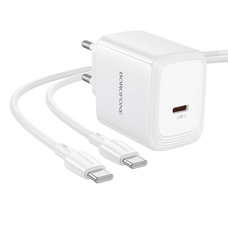 Zidni punjač s kabelom Type-C na Type-C Borofone Fuente GaN Type-C QC3.0 PD 40W bijeli