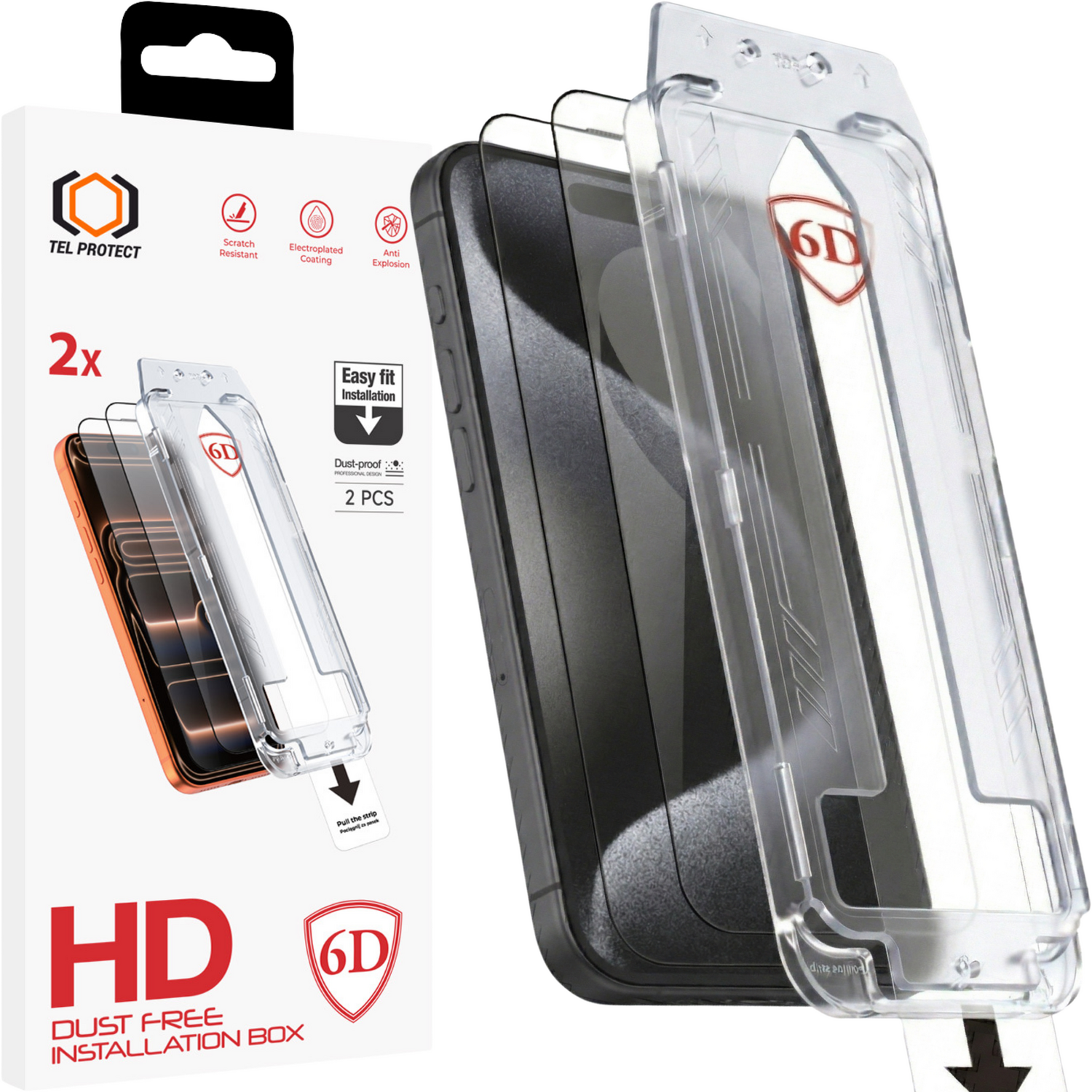 Tel Protect Dust-Free Easy Fit Full Glue 6D kaljeno staklo za iPhone 15 crno - 2 komada