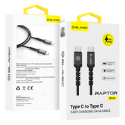 Pleteni kabel Raptor - Tip C na Tip C - PD 60W 3A 25 cm Apple CarPlay/Android Auto