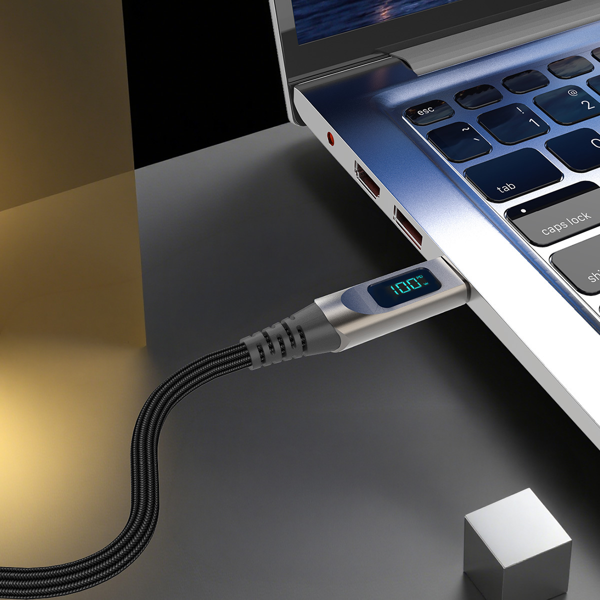 Blavec Kabel Lumix - Tip C na Tip C - PD 100W 5A LED zaslon 120 cm Apple CarPlay/Android Auto